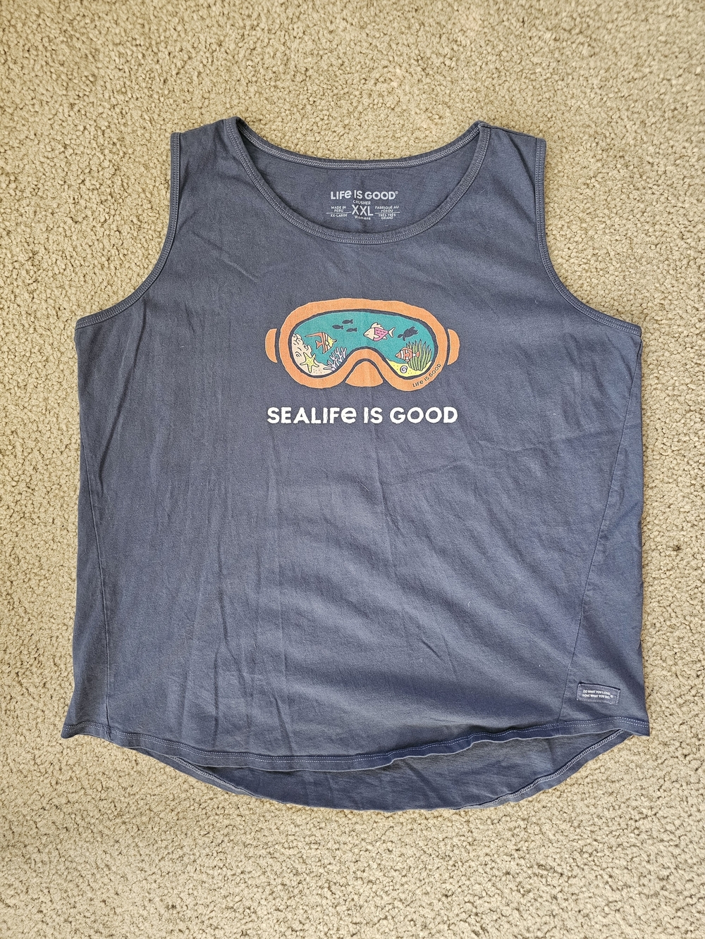 Life Is Good Blue Tank with Colorful Snorkel Goggles Graphic - Picture 2 of 5